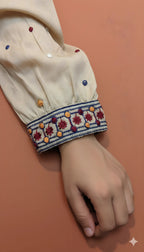 Beige Mirror-Embroidered Kurta Set (2‑Piece) TLS