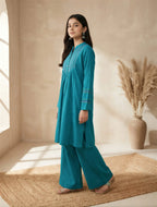 The Teal Horizon Pin-Tuck Co-ord Set