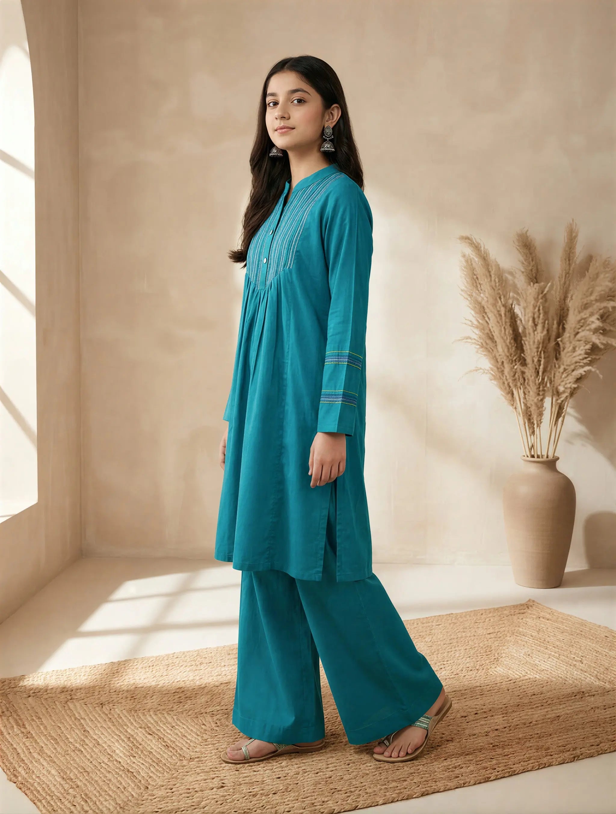 The Teal Horizon Pin-Tuck Co-ord Set