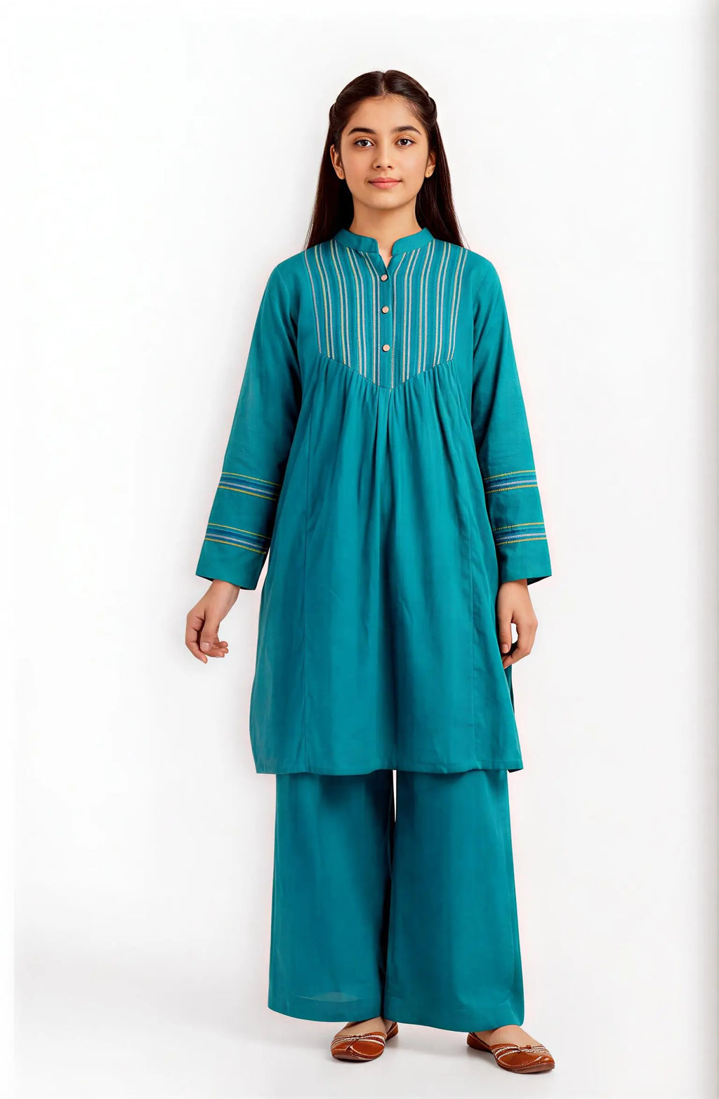 The Teal Horizon Pin-Tuck Co-ord Set