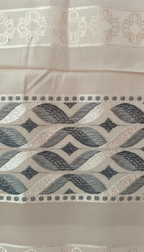 Beige woven stole/dupatta with charcoal-grey stripes and jacquard border, subtle shimmer TLS