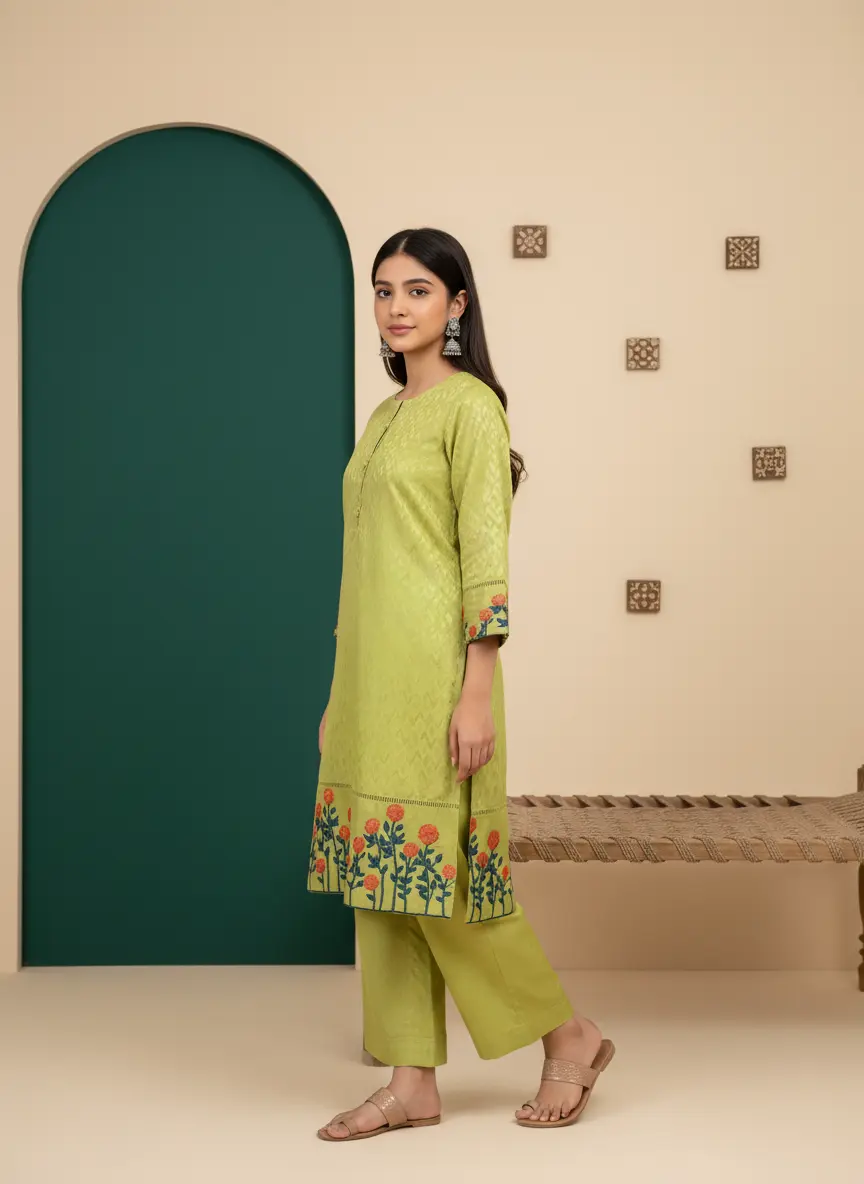 Lime-Green Jacquard Suit TLS