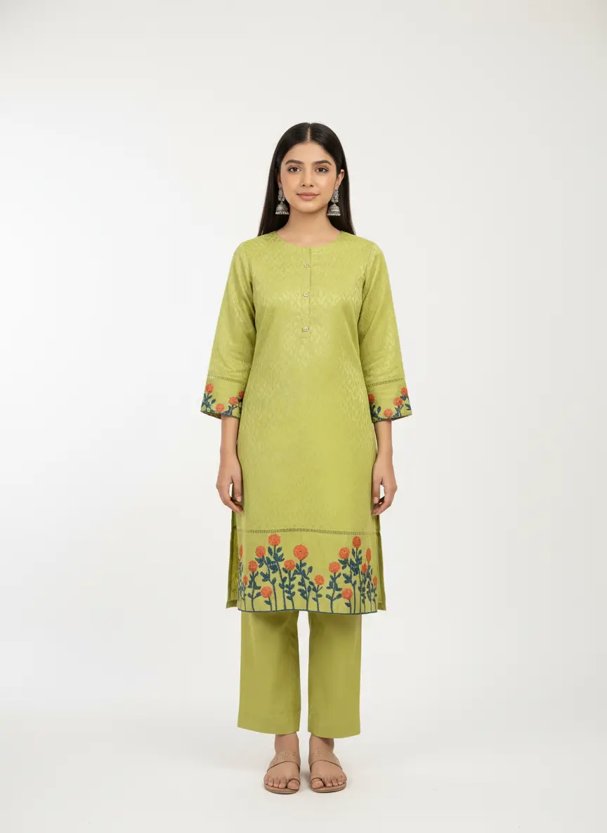 Lime-Green Jacquard Suit TLS